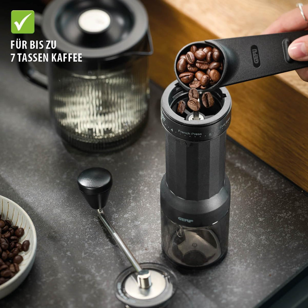 GEFU Kaffeemühle LOCO | Manuelle Kaffeemühle mit Keramikmahlwerk | 5 Mahlstufen für Espresso, Filter