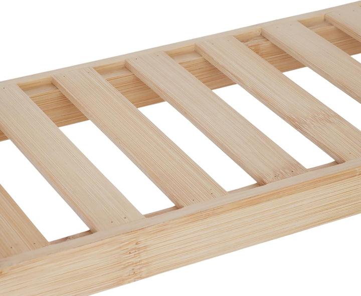 Relaxdays Wandregal Bad, HxBxT: 54 x 60 x 15 cm, Bambus, Handtuchstange, 2 Haken, schmales Schwebere