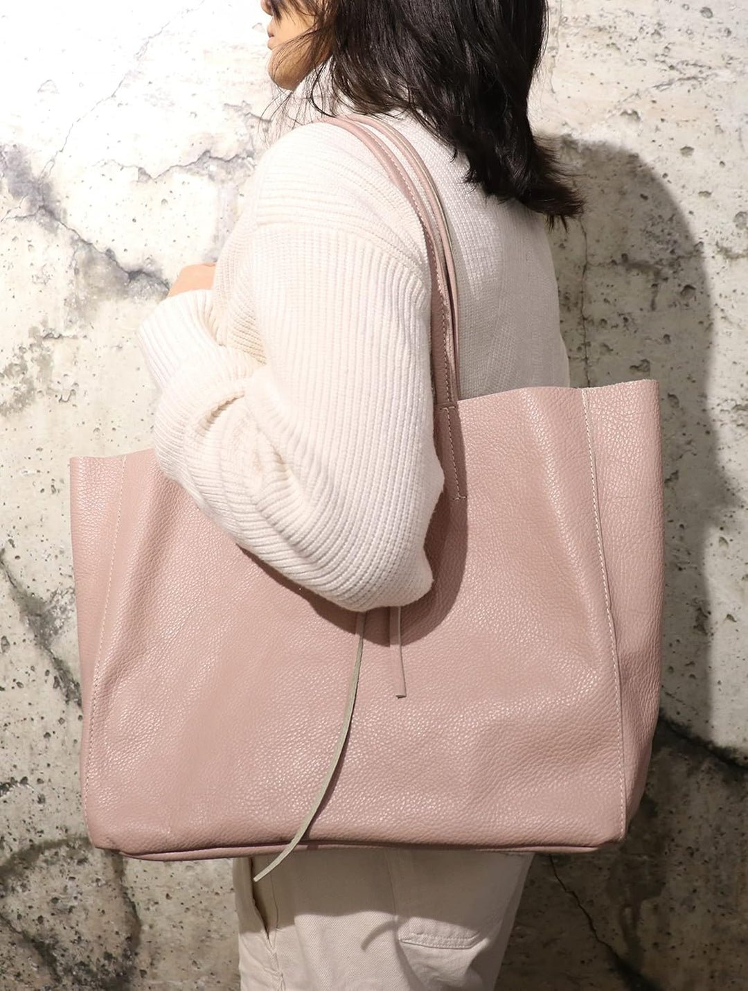 SH Leder ® Damen Echt Rindleder Shopper in Querformat mit Innentasche in vielen Farben Schultertasch
