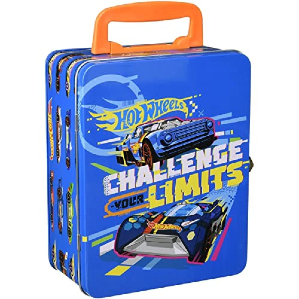 Theo Klein 2883 Hot Wheels Sammelkoffer, Spielzeugkoffer aus Metall für bis zu 18 Autos, 21 x 15,5 x
