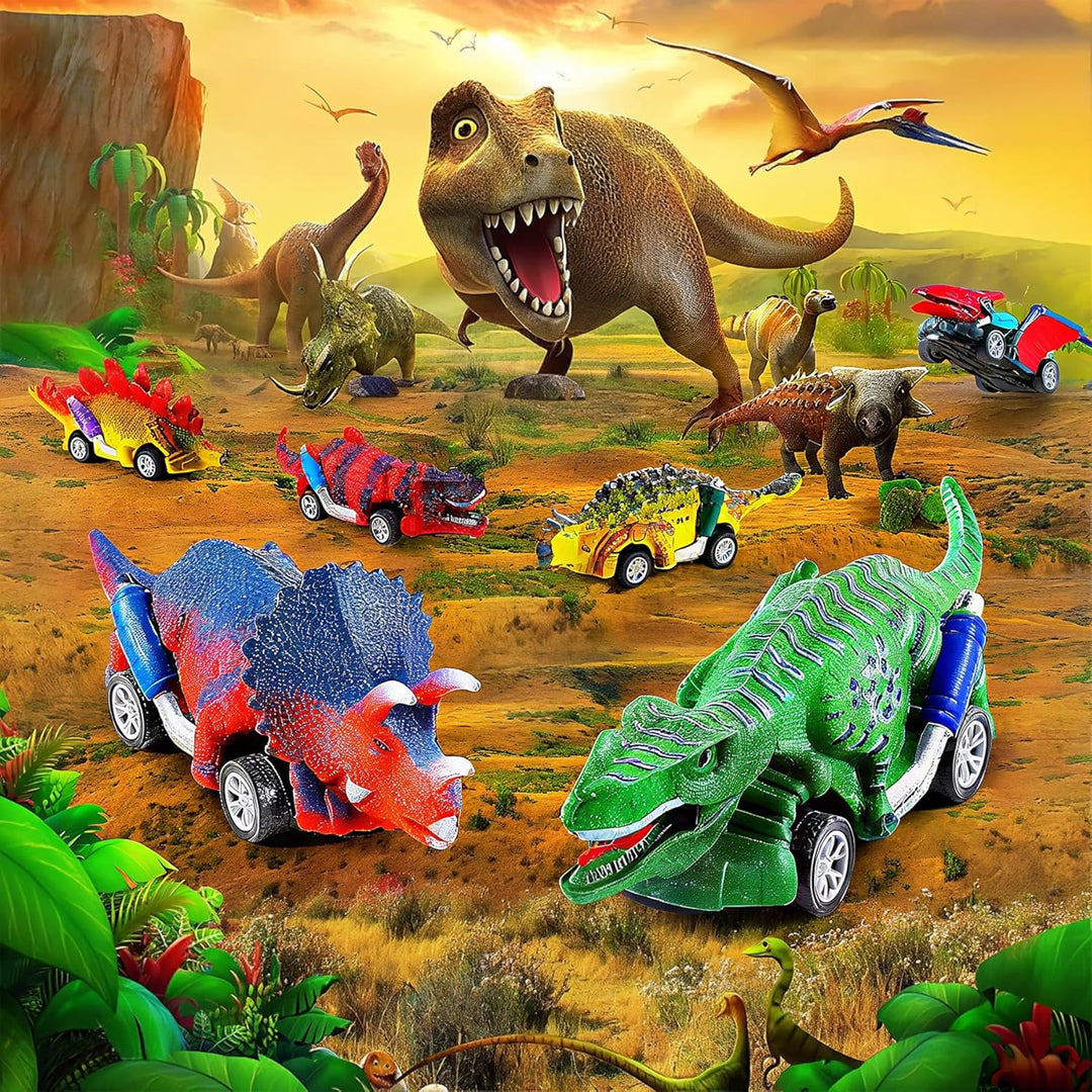 Dinosaurier - 6Pcs Auto Dino Spielzeug mit Spielmatte - Auto Dinosaurier Spielzeug ab 2 3 4 Jahre |