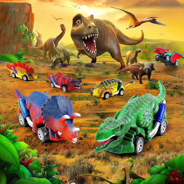 Dinosaurier - 6Pcs Auto Dino Spielzeug mit Spielmatte - Auto Dinosaurier Spielzeug ab 2 3 4 Jahre |