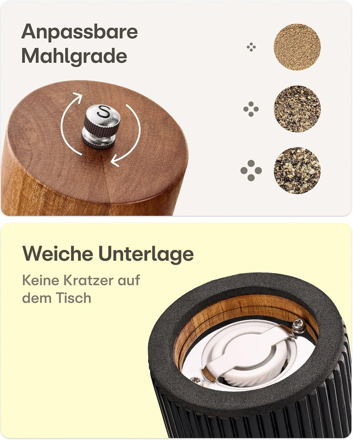 Praknu Salz & Pfeffermühle FSC® Holz der Akazie Set – mit Keramikmahlwerk – Stufenlos Einstellbar &