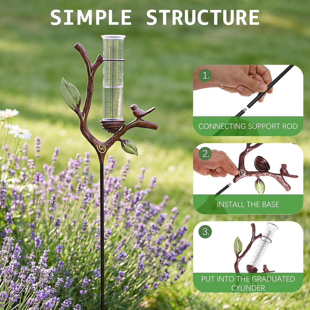 Regenmesser Garten mit Erdspiess, 92 cm Niederschlagsmesser mit 17,8 cm Acryl-Messrohr, dekorativer
