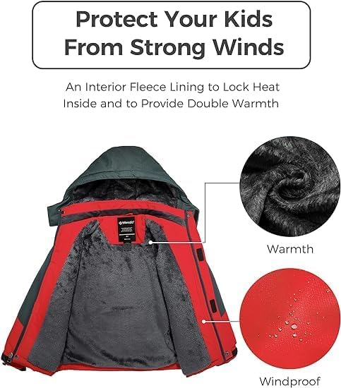 Wantdo Jungen Berg Ski Jacke Warmer Winter Fleece Mäntel Wasserdichter Atmungsaktive Jacke Outdoor K