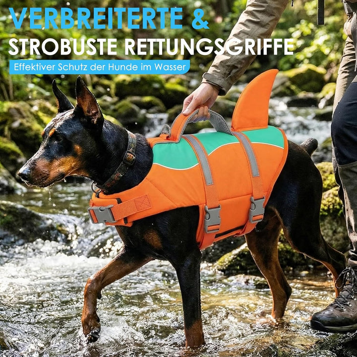 AOFITEE Schwimmweste Hund Mittel, Hoher Auftrieb Hundeschwimmweste Hai, Verstellbar & Ripstop Rettun