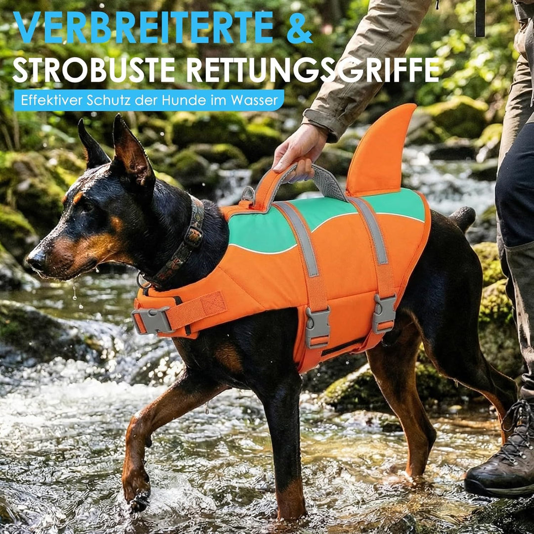 AOFITEE Schwimmweste Hund Klein, Verstellbar Hunde Schwimmweste Hai, Ripstop Hundeschwimmweste Klein