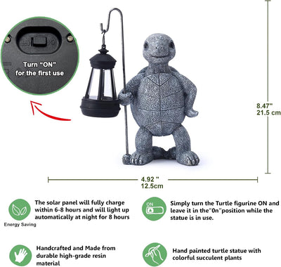 Yeomoo Schildkröte Gartenfiguren mit Solarlampen Gartendeko für Draussen - Schildkröt Deko Garten Zi