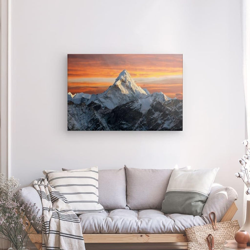 PICANOVA – Leinwandbild 120x80cm Berge Sonnenuntergang – Leinwanddruck – Wandbild Kunstdruck Auf 2cm