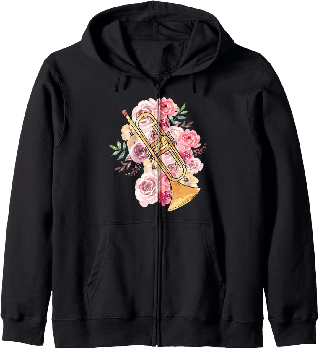 Trompete mit Blumen Rosen Trompetenspieler Musiker Retro Kapuzenjacke