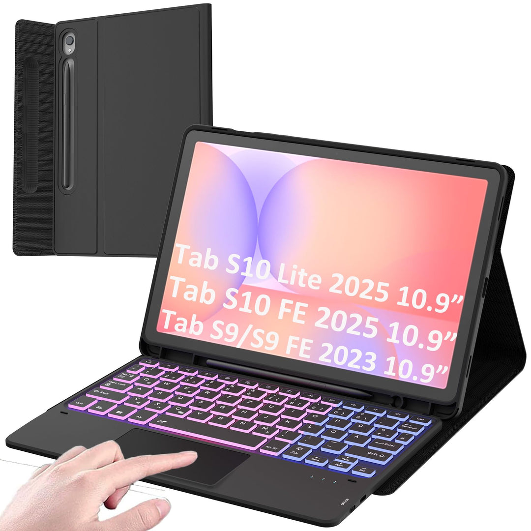 ROOFEI Galaxy Tab S9/S9 FE Hülle mit Tastatur: 11 Zoll Galaxy Tab S9 Abnehmbar Tastatur mit Touchpad