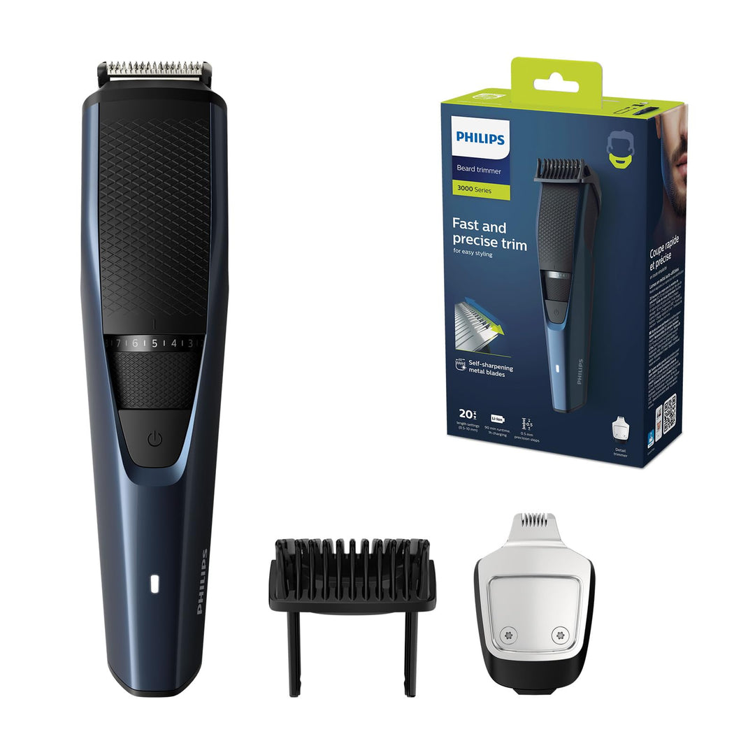 Philips Barttrimmer Series 3000 – Elektrischer Bartschneider für Herren mit Detail-Bartschneider, Li