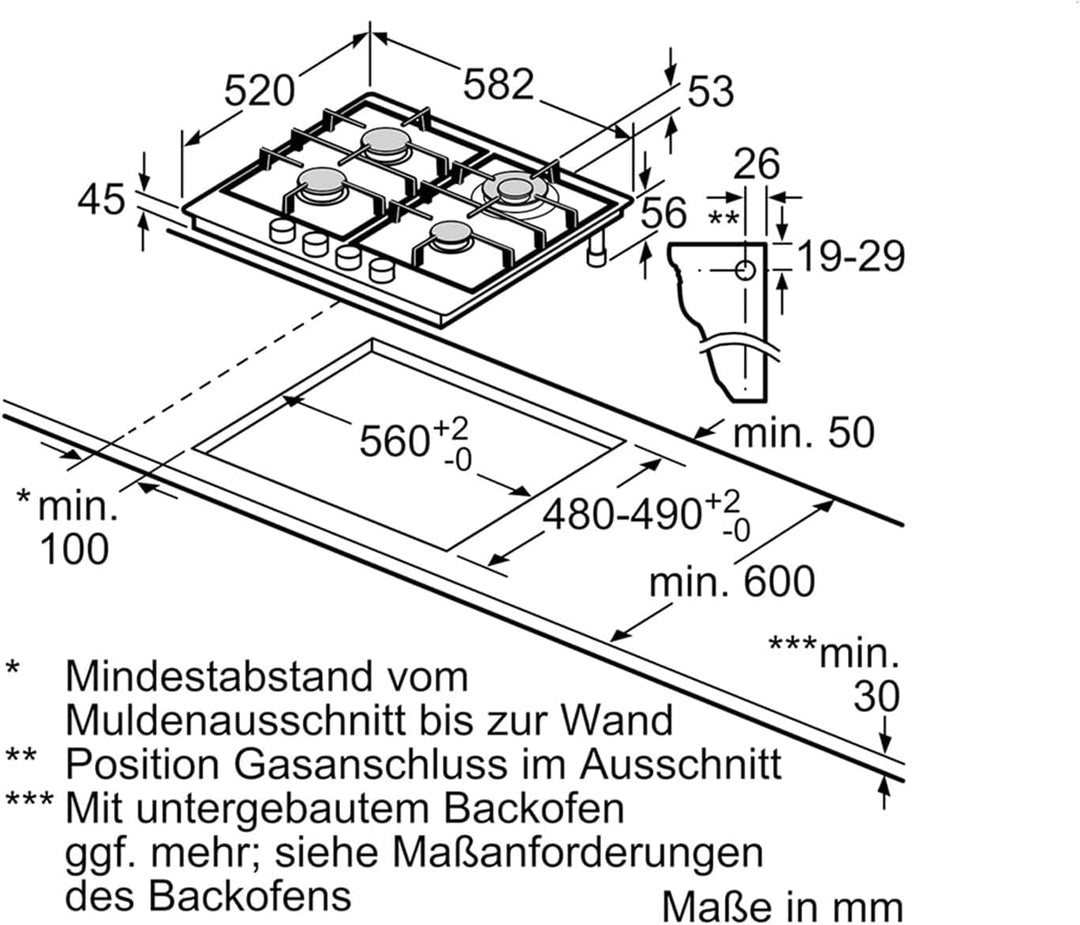 Siemens EC6A5HB90D iQ500 Gaskochfeld / 4 Heizelemente / 58.2 cm / Edelstahl