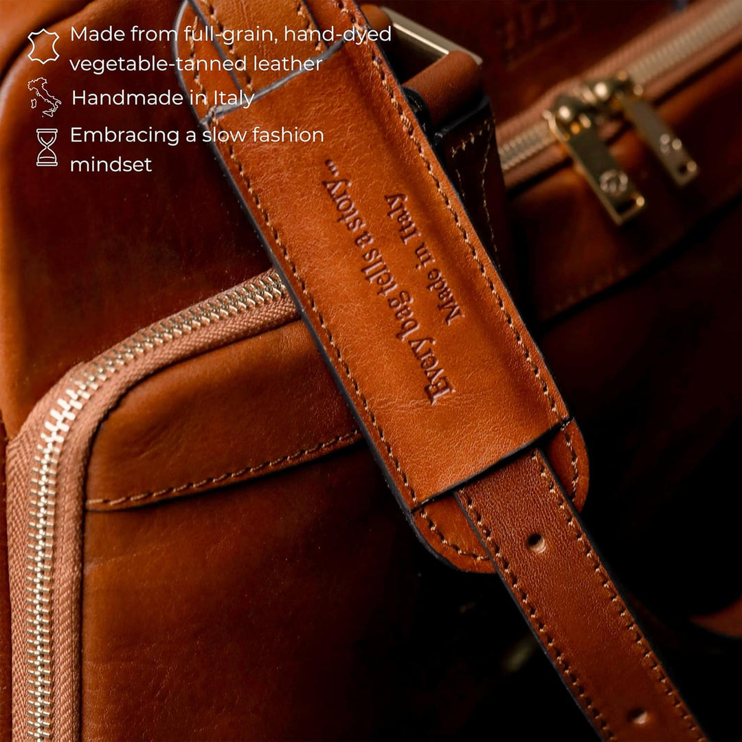 Time Resistance Aktentasche Leder Laptoptasche mit Schultergurt - Handgefertigt in Italien - Arbeits