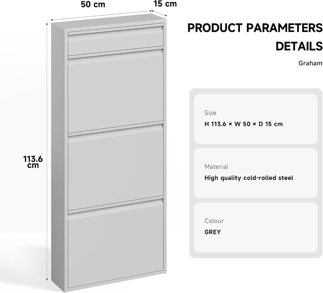 VEEHAUS Schuhregal Schmal Metall Schuhschrank Hoch Schuhkipper mit Magnetische Abdeckung Metall Mont