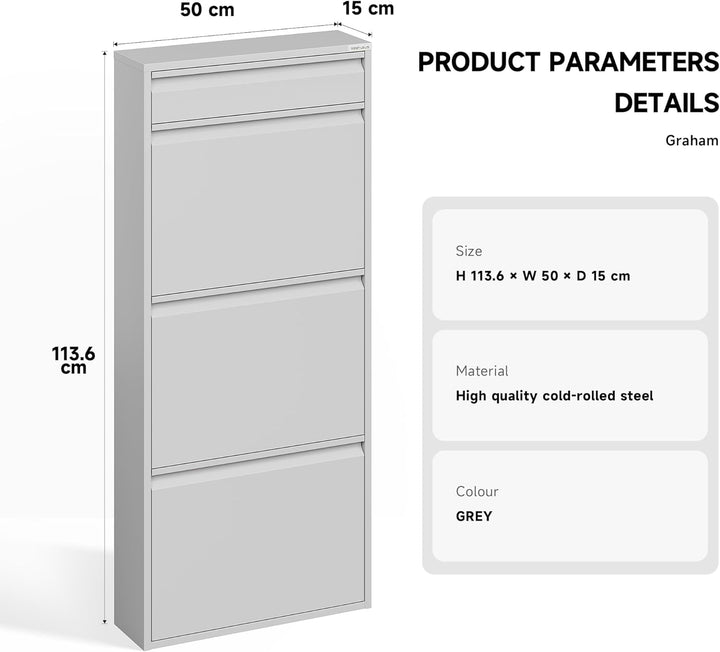VEEHAUS Schuhregal Schmal Metall Schuhschrank Hoch Schuhkipper mit Magnetische Abdeckung Metall Mont
