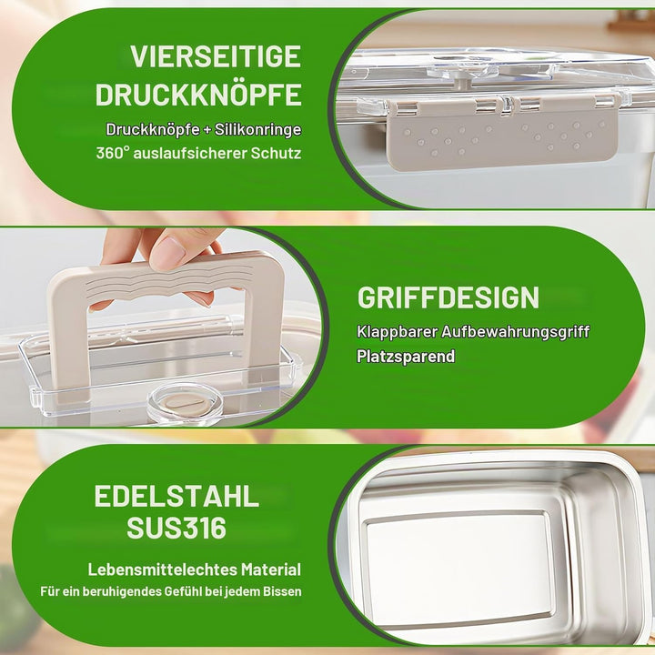 Brotdose Edelstahl, 1000ml Lunchbox aus Edelstahl Handhaben und Ersatzdichtung Auslaufsicher Brotdos