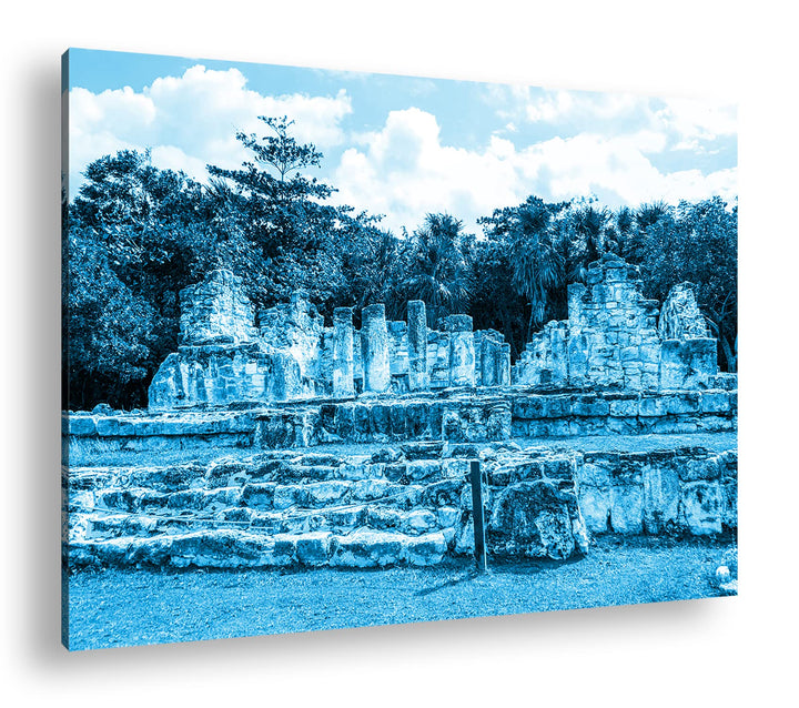 deyoli Ruine eines Tempels in Mexiko Format 80x60 Effekt: Monocrome Blau als Leinwandbild, Motiv fer