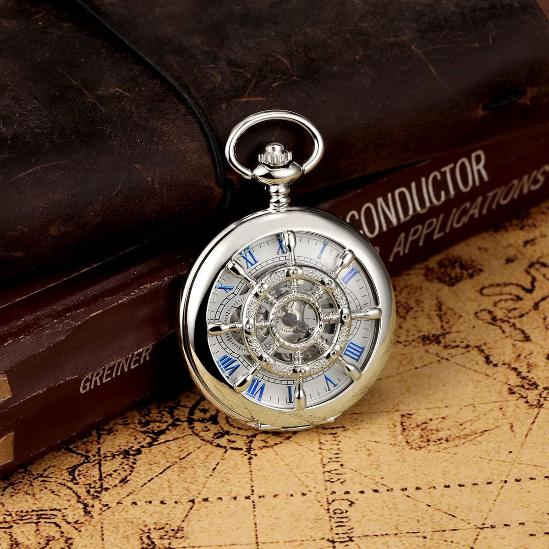 TREEWETO Taschenuhr Vintage Ruder Hohl Mechanisch Steampunk Skelett Römische Ziffern Taschenuhr mit