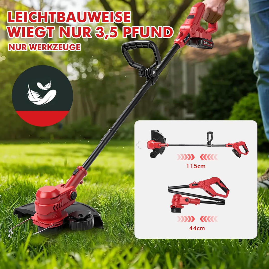 Rasentrimmer mit 2 x Akkus 1500mAh und Ladegerät, 2-in-1 21V Trimmen &amp; Kanten Trimmer, 12 Zoll Freis