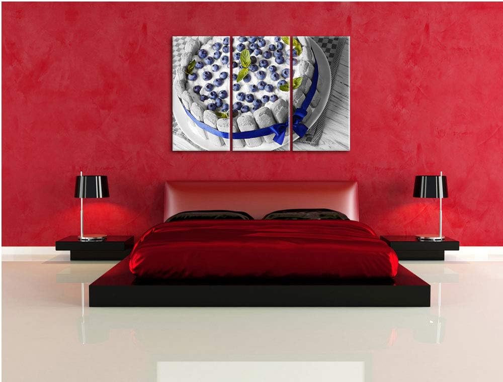 Pixxprint Leckere Blaubeertorte als Leinwandbild | Grösse: 3 Teilig (120x80) | Wandbild| Kunstdruck