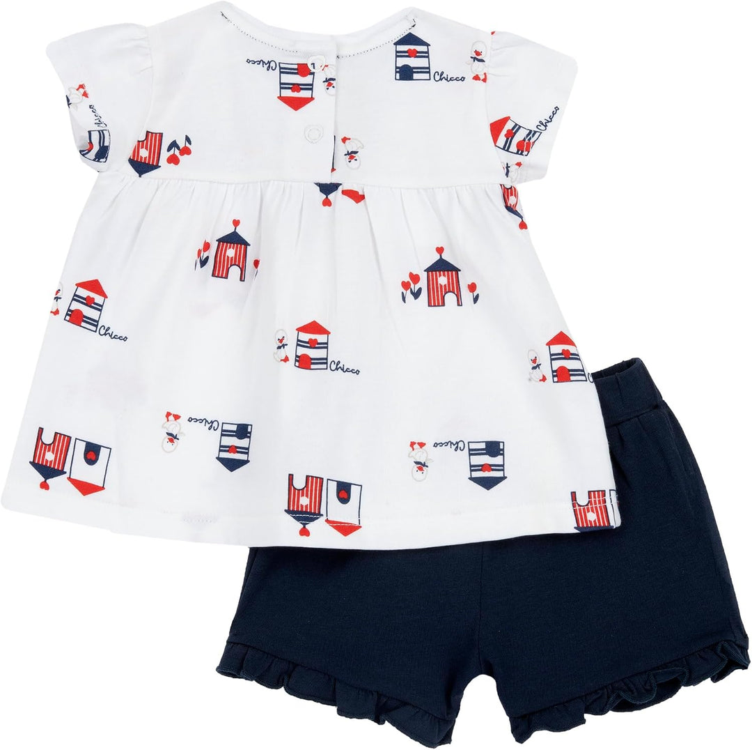 Chicco, Compleet voor Pasgeboren Meisje met T-shirt en Korte Broek, met Knopen op de Achterkant, met
