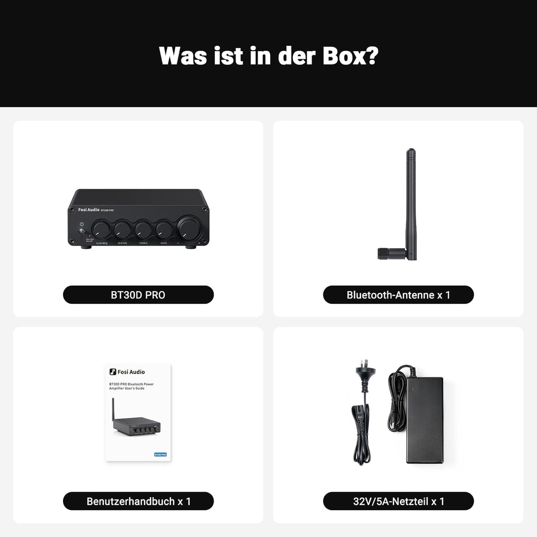 Fosi Audio BT30D Pro Bluetooth Verstärker 2.1 Kanal, Mini HiFi Verstärker mit TPA3255 Chips 165W x2+