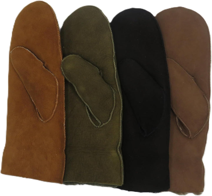 Lammfell Handschuhe Fäustlinge, Fausthandschuhe aus Merino Lammfell, Cognac - braun - olive, Damen -