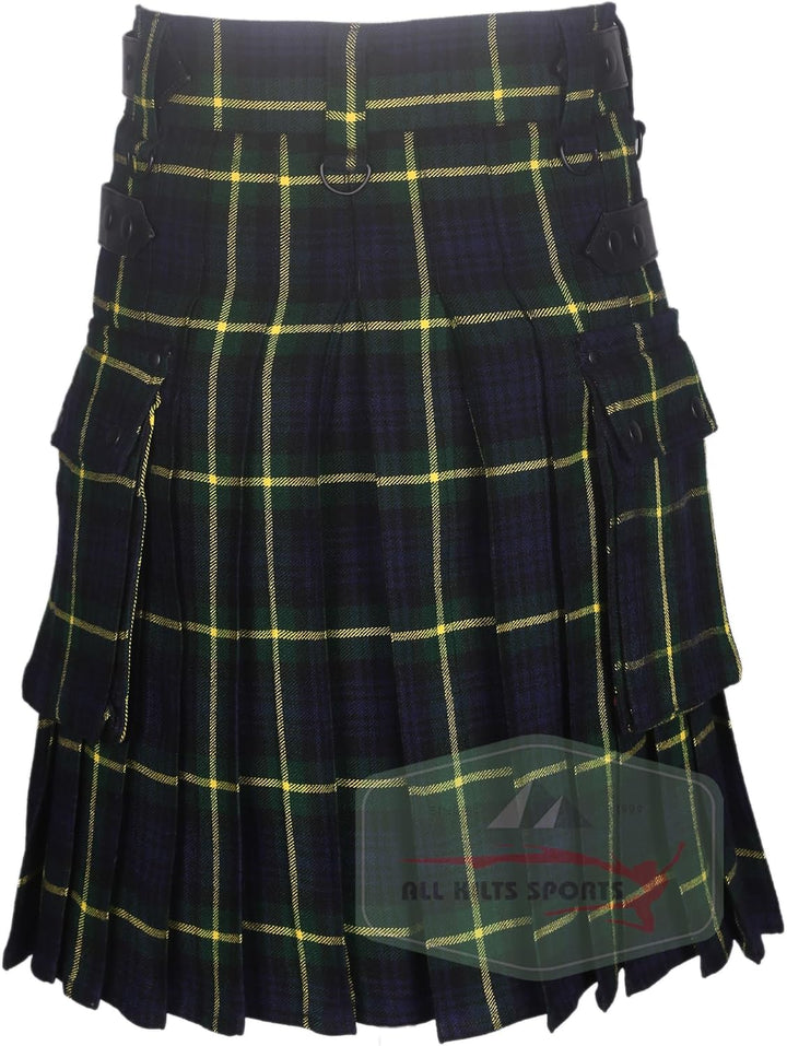 Utility-Kilt für Herren aus Acrylwolle mit Lederriemen Gordon Tartan 46, Gordon Tartan 46
