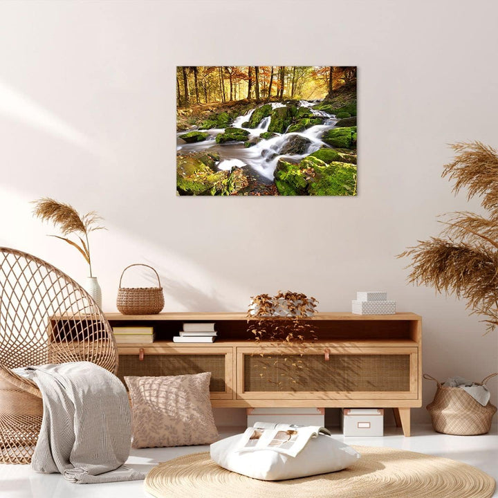 Bilder auf Leinwand Sonne Berg Bach Park Leinwandbild mit Rahmen 70x50cm Wandbilder Dekoration Wohnz