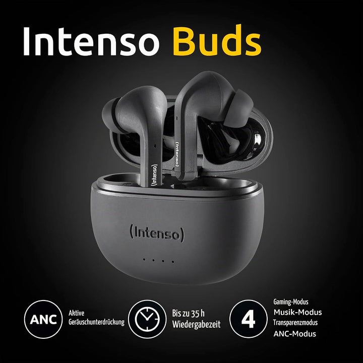 Intenso Black Buds - TWS True Wireless Kopfhörer T300A mit Active Noise Cancelling und bis zu 35 Std