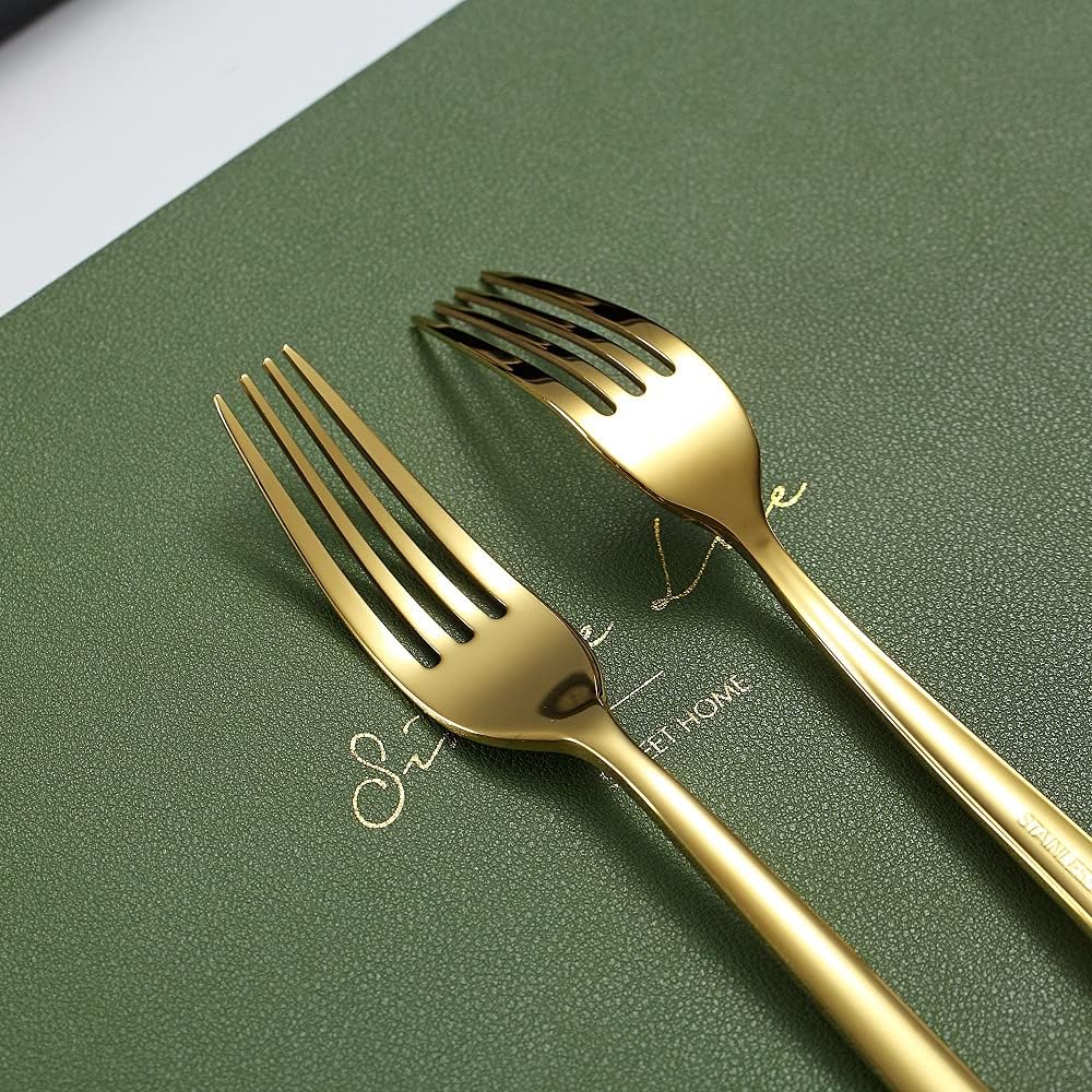 Gold Steak Besteckset 12-Teilig, Premium Edelstahl 6 Tafelgabeln und 6 Tafelmesser-Set, Steakmesser