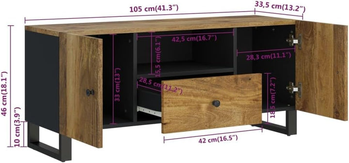vidaXL TV-Schrank 105x33,5x46 cm Massivholz Mango & Holzwerkstoff