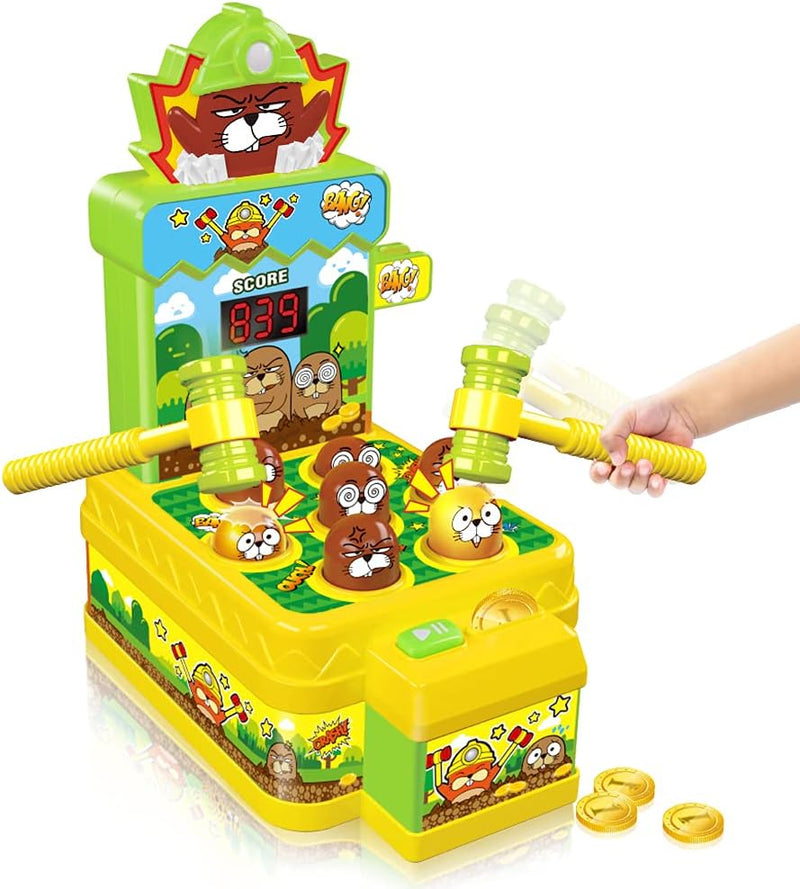 VATOS Whack Spiel,Schlag den Maulwurf,elektronisches Mini Arcade Spielzeug,Münzspiel mit 2 Hämmern,i