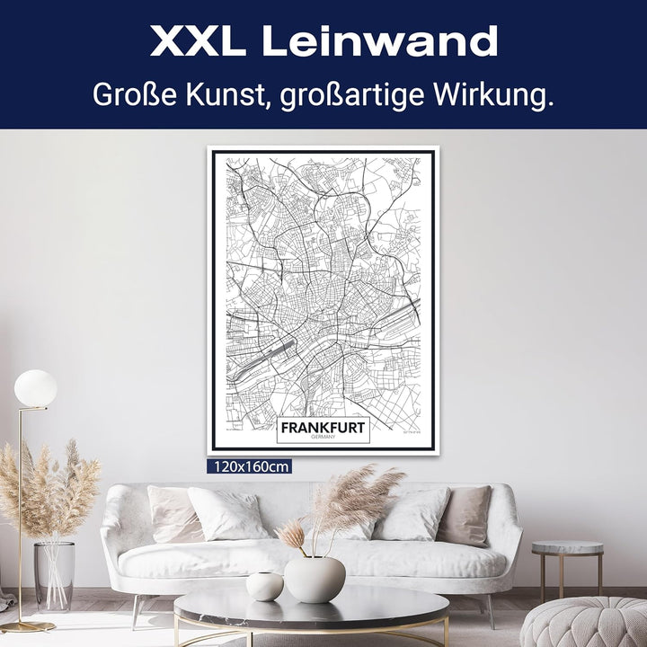 wandmotiv24 Stadt Karte als Leinwandbild, 60x45cm, Hochformat, Frankfurt, Deutschland, Plan, Strasse