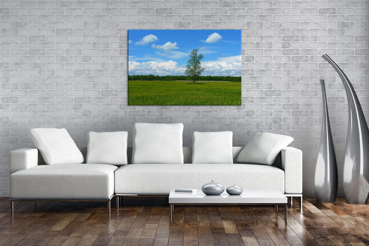 deyoli Wiese am Waldrand Format: 80x60 als Leinwandbild, Motiv fertig gerahmt auf Echtholzrahmen, Ho