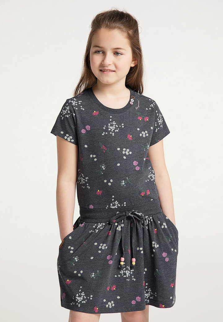 Ragwear Mädchen Kleid MAGY Flowers Kurzarm mit Blumen Print in sommerlichen Farben 140 Navy, 140 Nav