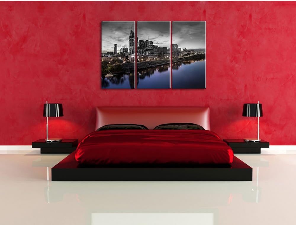 Pixxprint Nashville Skyline Panorama als Leinwandbild/Grösse: 3 Teilig (120x80 cm) cm/Wandbild/Kunst