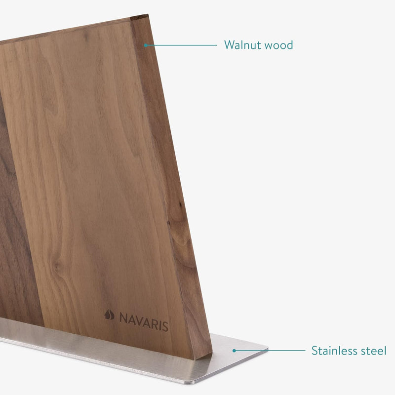 Navaris Messerhalter doppelseitig magnetisch aus Walnuss - Magnet Messerblock Messerbrett Magnethalt