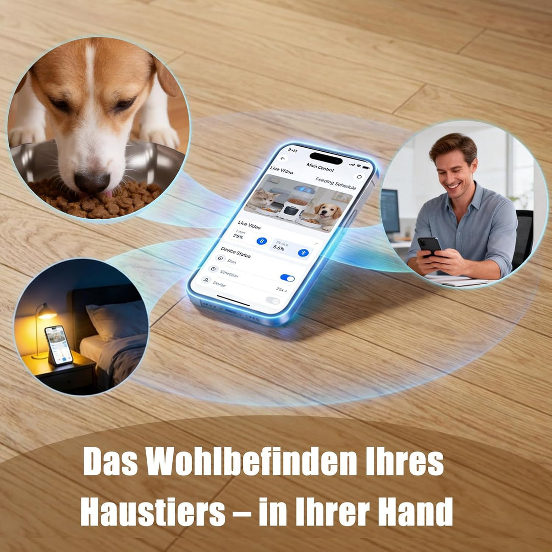 WLAN Smart Haustierfutterautomat mit Dual-Kamera & Doppel-Napf – 6L Automatischer Futterspender für