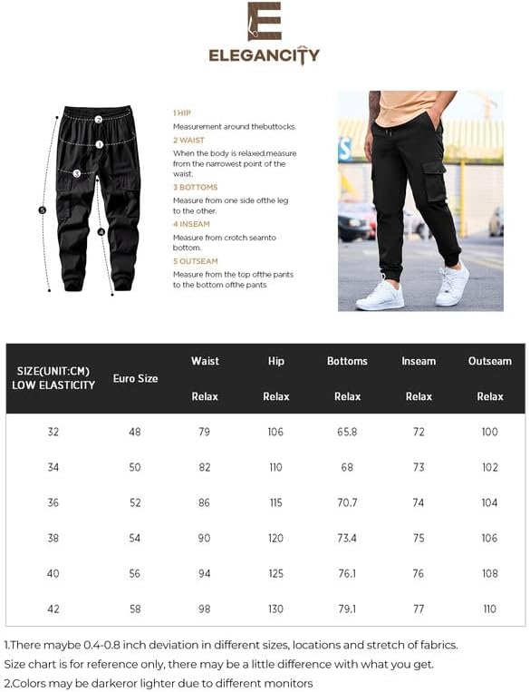 Elegancity Cargohose Herren Lang Casual Jogginghose Stretch Chino Hose Regular Fit Cargo Hose Elasti