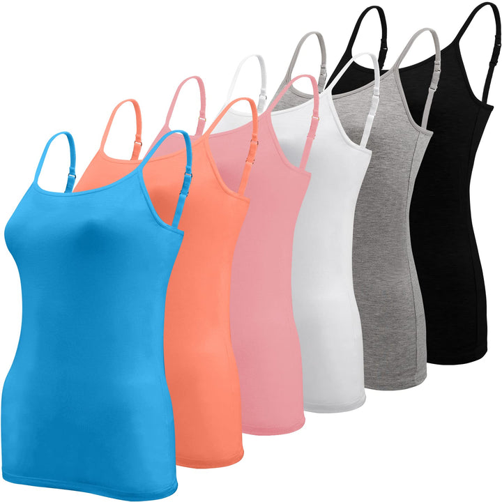 BQTQ 6 Stück Unterhemd Damen Spaghetti Top Unterhemd Spaghettiträger mit Verstellbarer Strap Basic C