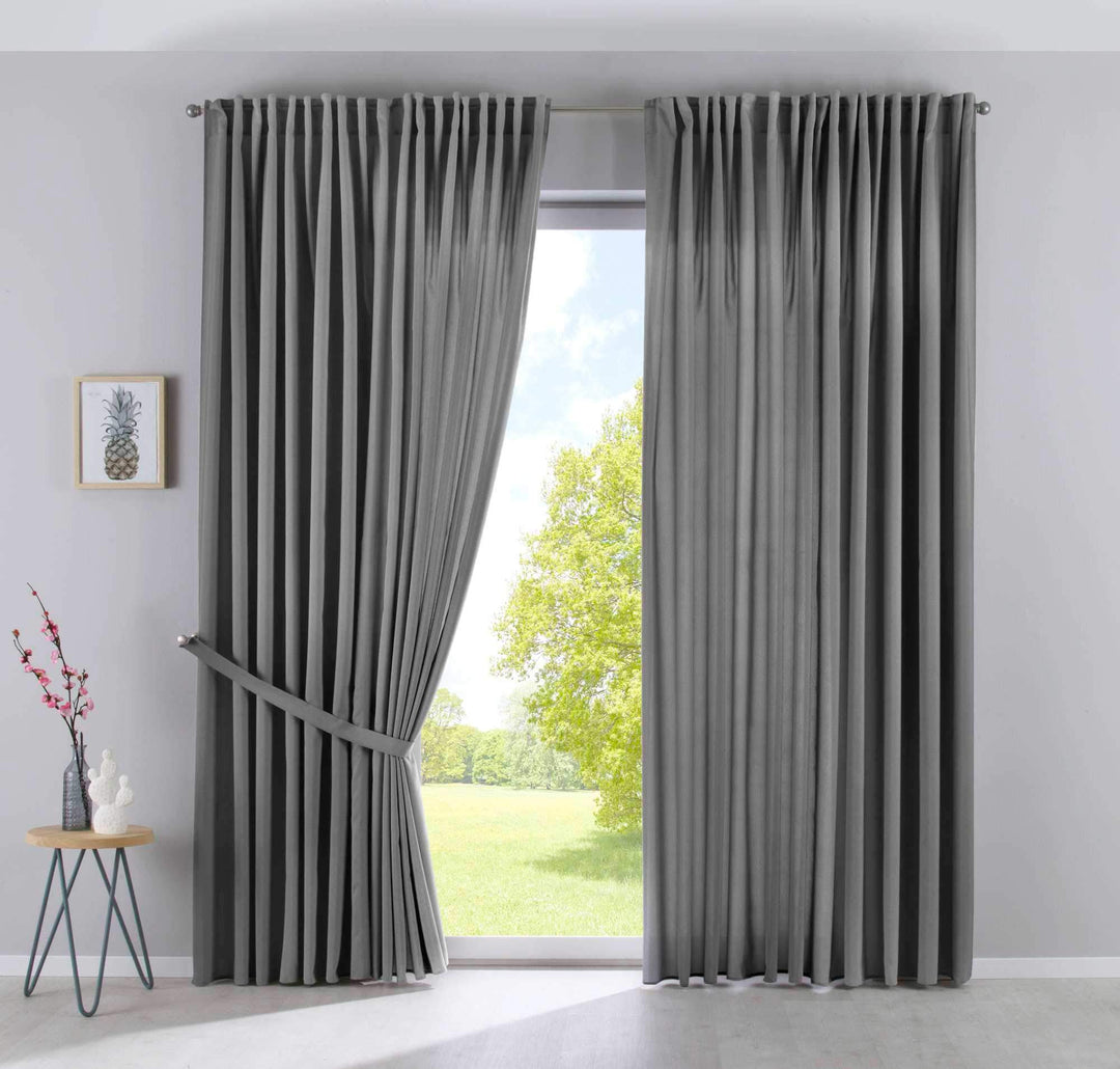 2er Set Vorhänge Verdeckte Schlaufen Cationic »JENA« HxB 250x300 cm Grau Blickdicht Leinen Optik Gar