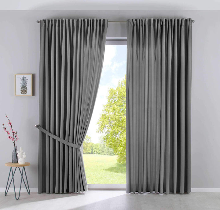 2er Set Vorhänge Verdeckte Schlaufen Cationic »JENA« HxB 250x300 cm Grau Blickdicht Leinen Optik Gar