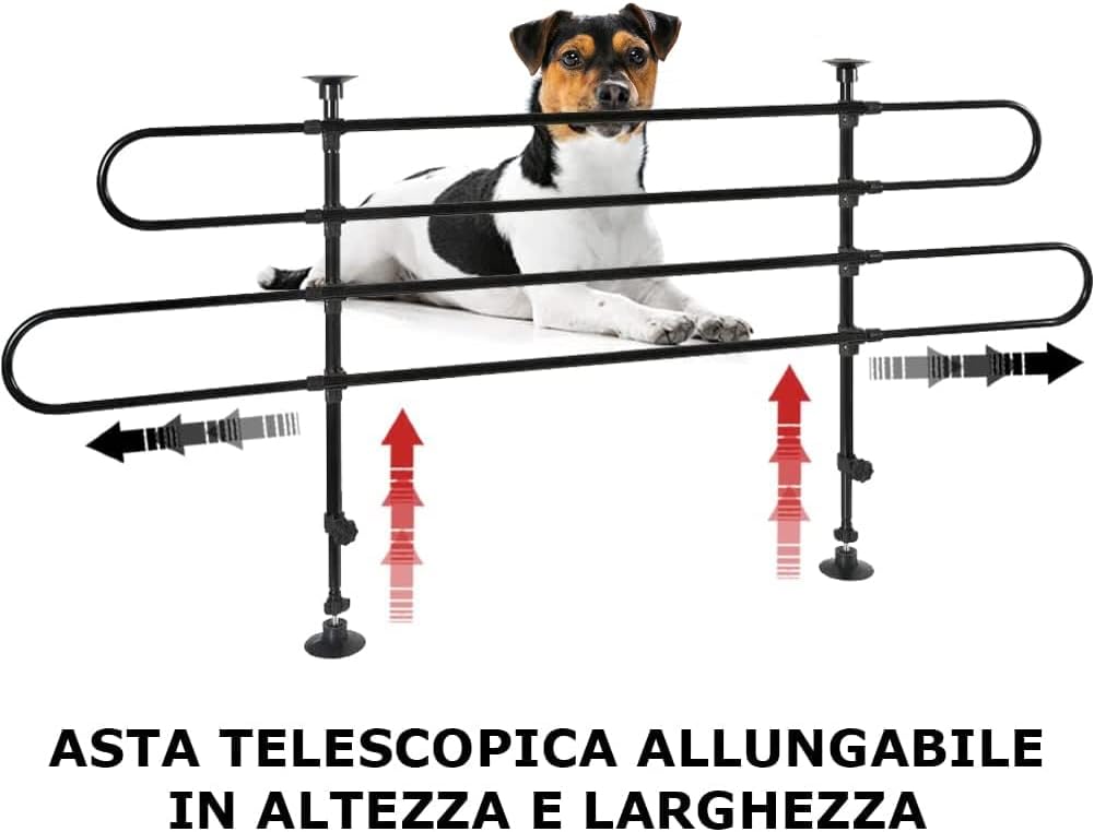 BAKAJI Universal Hundegitter mit Teleskopstange, Gepäcknetz für Tiertransport, verstellbares Eisen,