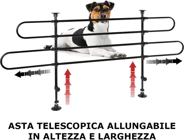 BAKAJI Universal Hundegitter mit Teleskopstange, Gepäcknetz für Tiertransport, verstellbares Eisen,