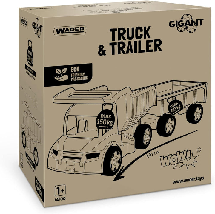 Wader 65100 - Gigant Truck, grosser Kipper mit Anhänger, LKW bis 150 kg belastbar, Gesamtlänge ca. 1