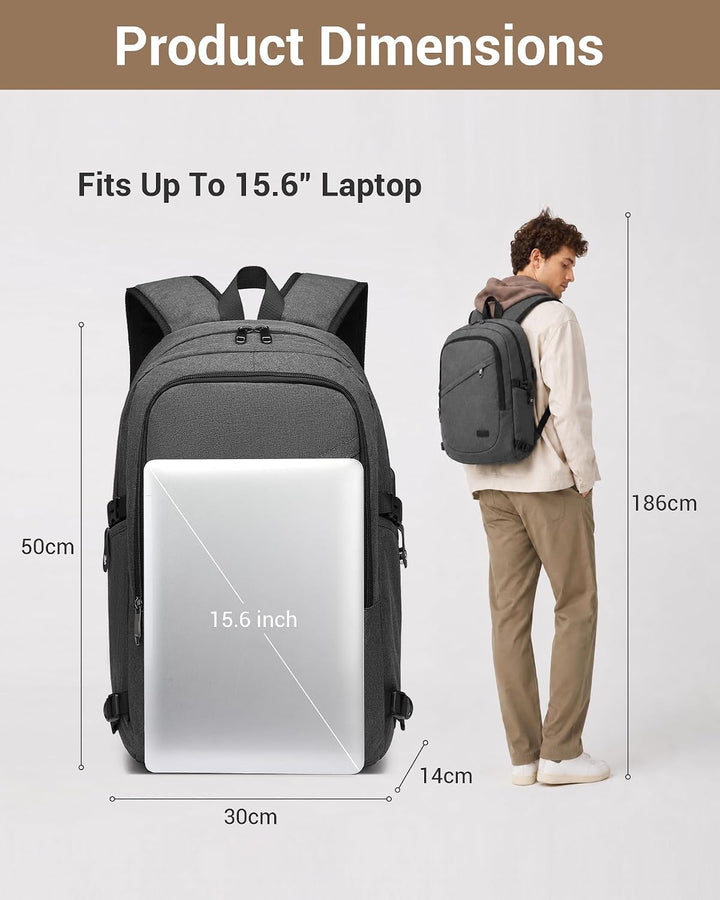 KONO Rucksack Herren, Laptop Rucksack 15,6 Zoll Anti-Diebstahl mit USB-Ladeanschluss, Schulrucksack