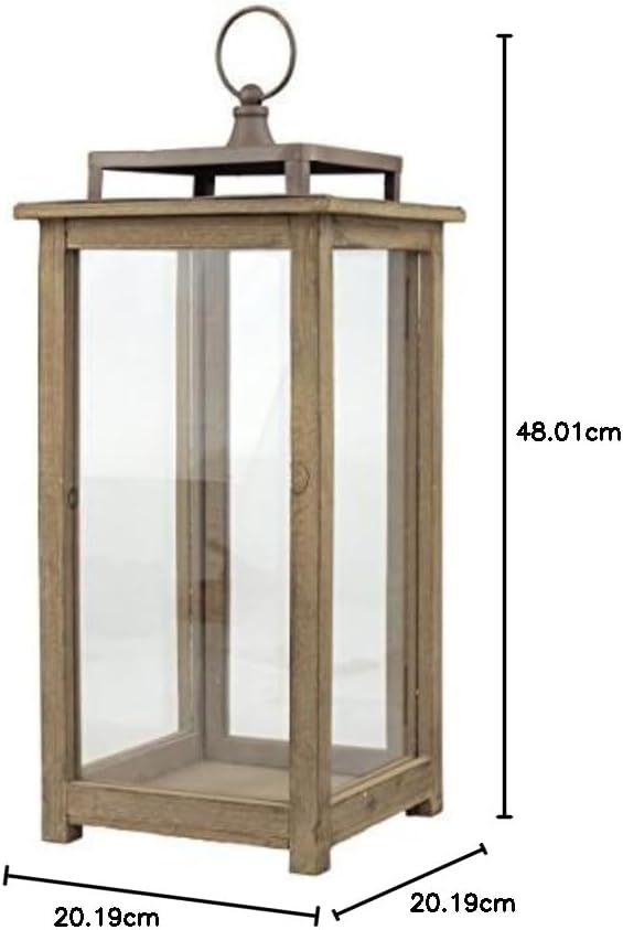Stonebriar 18 Inch Rustic Wooden Hurricane Candle Lantern with Handle, Metal, Brown, 17.5", 17.5"