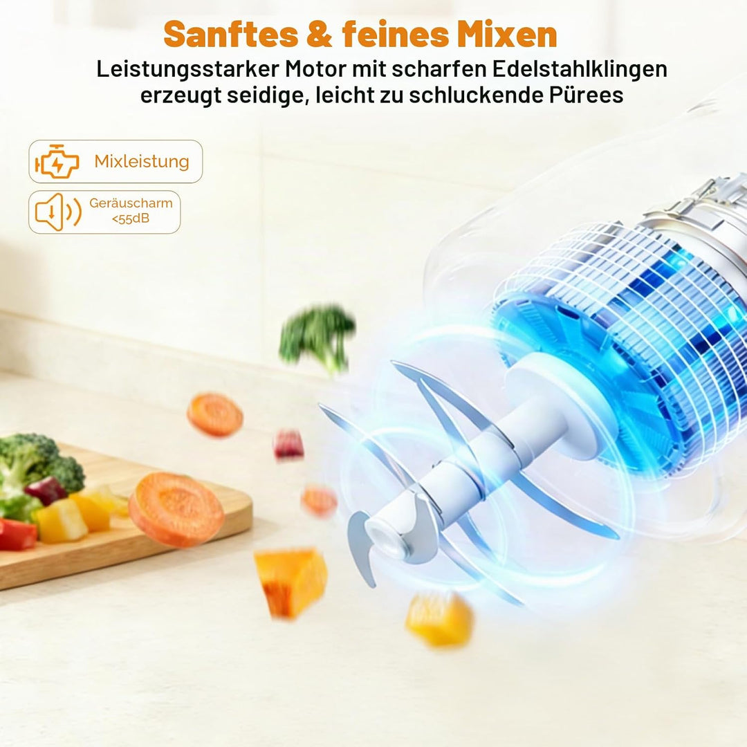 Babynahrungszubereiter 500 W – All-in-One-Gerät: Dampfgarer, Mixer, Wärmer &amp; Timer für alle Entwickl